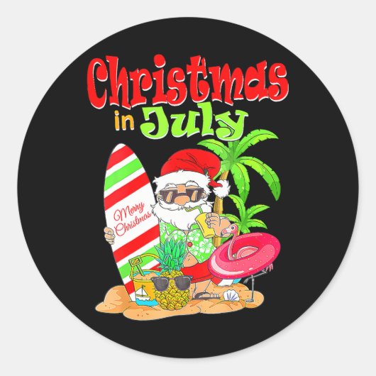 Kerstmis in juli Funny Santa Summer Beach Ronde Sticker (Voorkant)