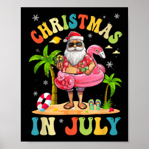 Kerstmis in juli Funny Santa Summer Beach Vacatio Poster