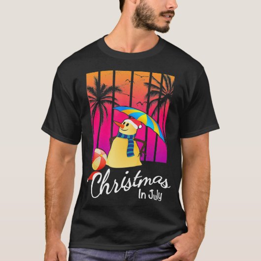 Kerstmis in juli Funny Snowman Summer Beach Vaca T-shirt (Voorkant)
