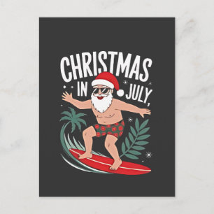 Kerstmis in juli Funny Surfing Kerstman Vakantie  Aankondigingskaart