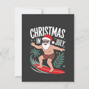 Kerstmis in juli Funny Surfing Kerstman Vakantie  Notitiekaartje