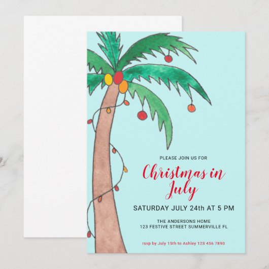 Kerstmis in juli gevierde palm - boomfeest viv kaart (Voorkant / Achterkant)