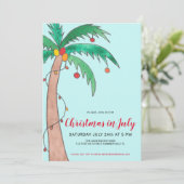 Kerstmis in juli gevierde palmboomfeest kaart (Staand voorkant)
