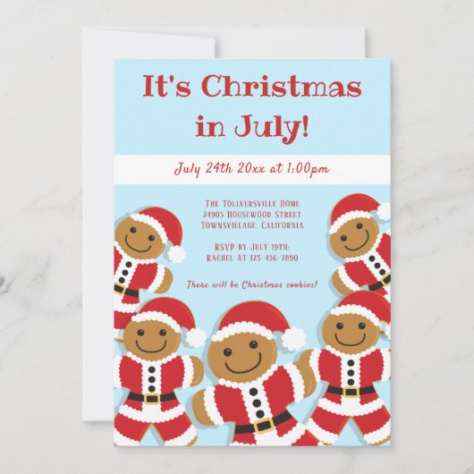 Kerstmis in juli Gingerbrood Santa Invite Kaart (Voorkant)