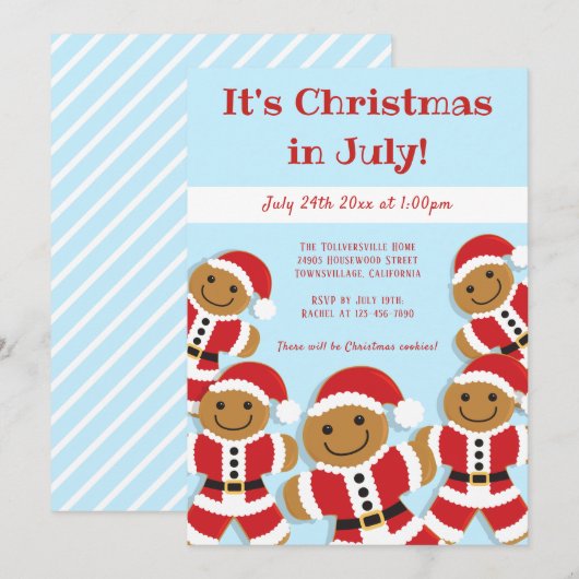 Kerstmis in juli Gingerbrood Santa Invite Kaart (Voorkant / Achterkant)