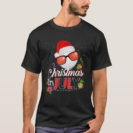 Kerstmis in juli Golf Golfer Glasses Santa Hat Su T-shirt (Voorkant)
