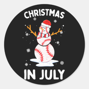 Kerstmis in juli grappige honkbal sneeuwman mannen ronde sticker