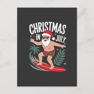 Kerstmis in juli Grappige kerst Kerstman Strand Aankondigingskaart