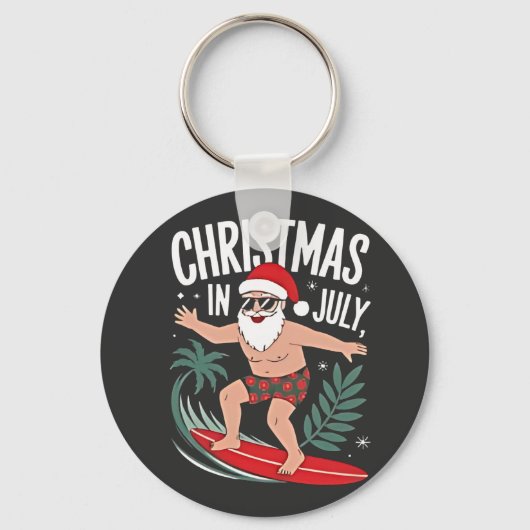 Kerstmis in juli Grappige kerst Kerstman Strand Sleutelhanger (Voorkant)