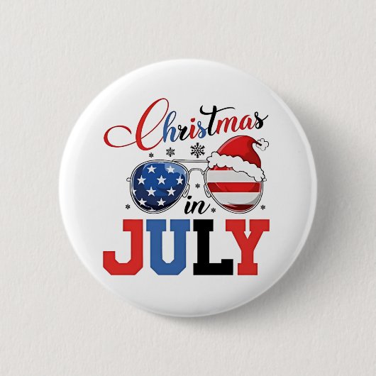 Kerstmis in juli Grappige Kerstman Xmas 4 juli Ronde Button 5,7 Cm (Voorkant)