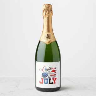 Kerstmis in juli Grappige Kerstman Xmas 4 juli Sparkling Wijnetiket