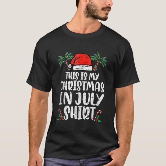 Kerstmis in juli Grappige Santa Hat Zomer Strand V T-shirt (Voorkant)