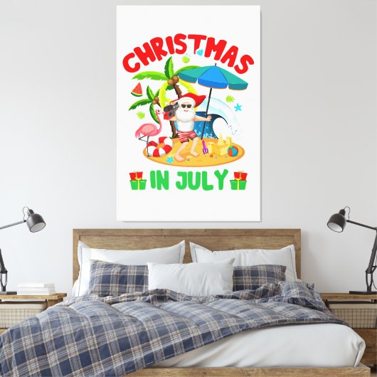Kerstmis in juli Grappige Santa Hat Zonnebril Summ Canvas Afdruk (Insitu (Slaapkamer))