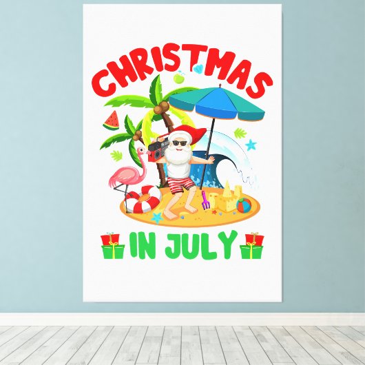 Kerstmis in juli Grappige Santa Hat Zonnebril Summ Canvas Afdruk (Insitu (Houten vloer))