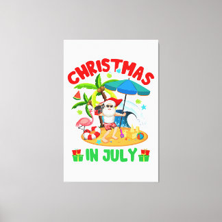Kerstmis in juli Grappige Santa Hat Zonnebril Summ Canvas Afdruk
