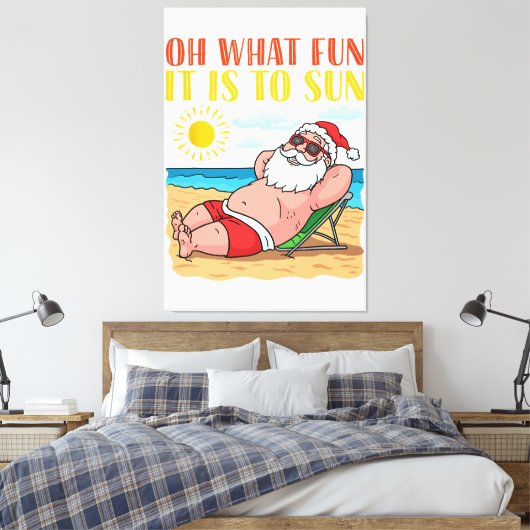 Kerstmis in juli Grappige Sinterklaas in Hawaï Vac Canvas Afdruk (Insitu (Slaapkamer))