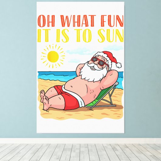 Kerstmis in juli Grappige Sinterklaas in Hawaï Vac Canvas Afdruk (Insitu (Houten vloer))