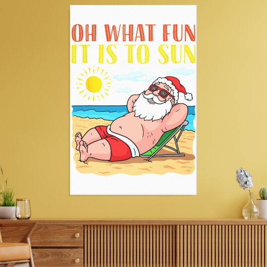 Kerstmis in juli Grappige Sinterklaas in Hawaï Vac Canvas Afdruk (Insitu (Woonkamer))
