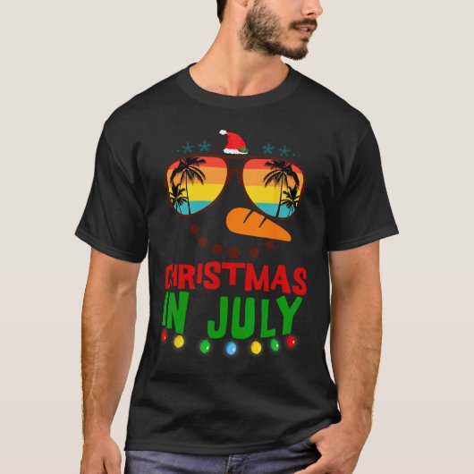 Kerstmis in juli Grappige Sneeuwman Beach Zomer Ha T-shirt (Voorkant)