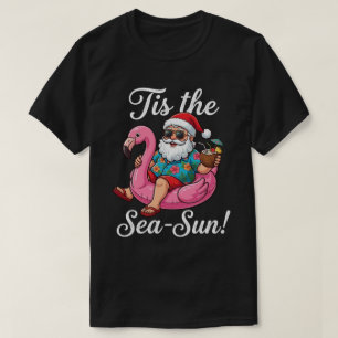 Kerstmis in juli Grappige strand Santa Flamingo T-shirt