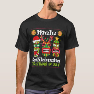 Kerstmis in juli Hawaiian Santa Tiki Mele Kalikim T-shirt