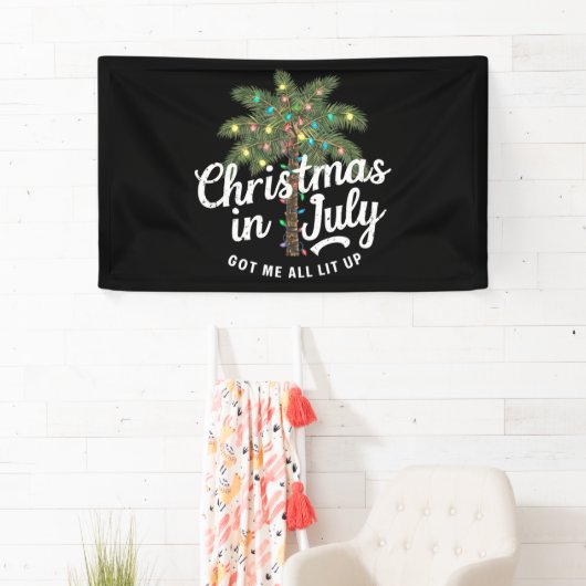 Kerstmis in juli heeft me helemaal verlicht spandoek (Insitu)