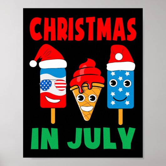 Kerstmis in juli Ice Cream Poppen in Santa Hat Kin Poster (Voorkant)