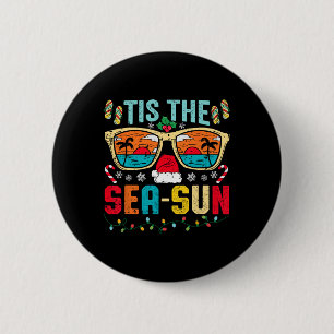 Kerstmis in juli is de zee zon kerstman strand zom ronde button 5,7 cm