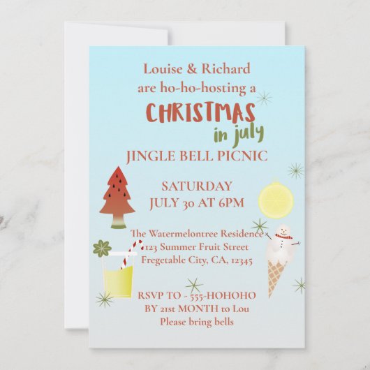 Kerstmis in juli 🍉 Jingle Bell Picnic Kaart (Voorkant)