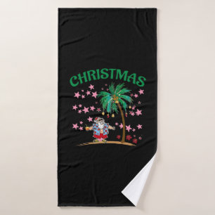 Kerstmis in juli jongstleden grappige kerstman tro badhanddoek