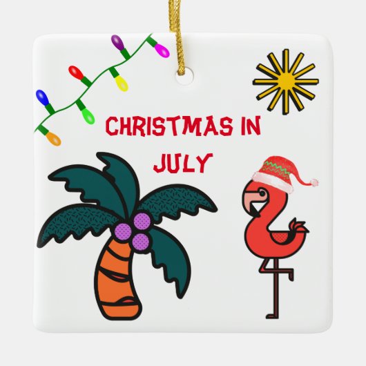 Kerstmis in juli keramisch ornament (Voorkant)