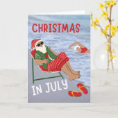 Kerstmis in juli Kerstman aan het strand Kaart (Gele Bloem)