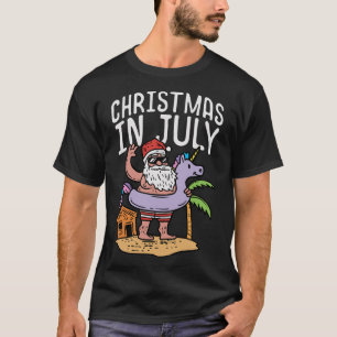 Kerstmis in juli Kerstman Eenhoorn Drijver Grappig T-shirt