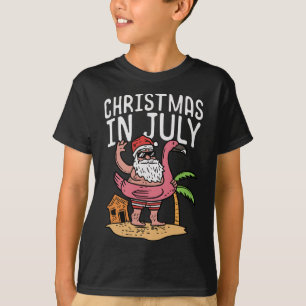 Kerstmis in juli Kerstman Flamingo Drijver Grappig T-shirt