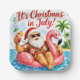 Kerstmis in juli Kerstman Flamingo Hawaiaans Plezi Papieren Bordje