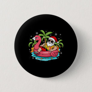 Kerstmis in juli Kerstman Flamingo Strand Zomer  Ronde Button 5,7 Cm
