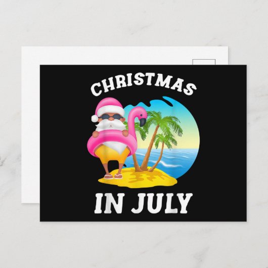 Kerstmis in juli Kerstman Flamingo Zwembad Zomer Uitnodiging Briefkaart (Voorkant / Achterkant)