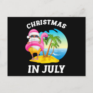 Kerstmis in juli Kerstman Flamingo Zwembad Zomer Uitnodiging Briefkaart