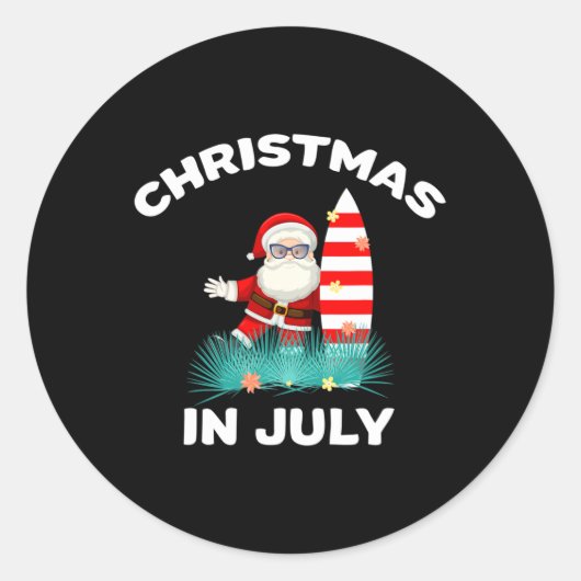 Kerstmis In Juli Kerstman Hawaiaanse Surfing Candy Ronde Sticker (Voorkant)
