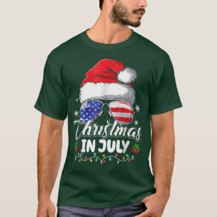 Kerstmis in juli Kerstman Hoed USA Vlag Zonnebril T-shirt