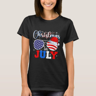 Kerstmis In Juli Kerstman Hoed Zonnebril Usa Vlag  T-shirt