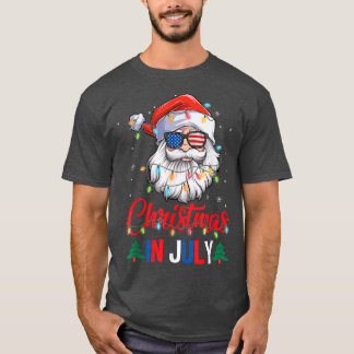Kerstmis in juli kerstman hoed zonnebril Usa vlag T-shirt