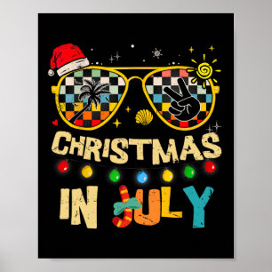 Kerstmis in juli kerstman hoed zonnebril zomer vak poster