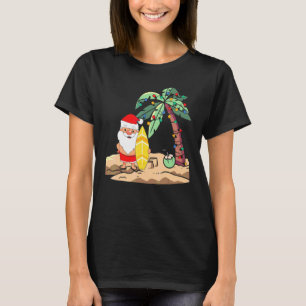 Kerstmis in juli Kerstman met surfplank op tropisc T-shirt