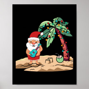 Kerstmis in juli kerstman met ukelele op Hawaiaans Poster