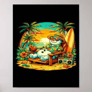 Kerstmis in juli Kerstman Sneeuwman Strand Zomer K Poster