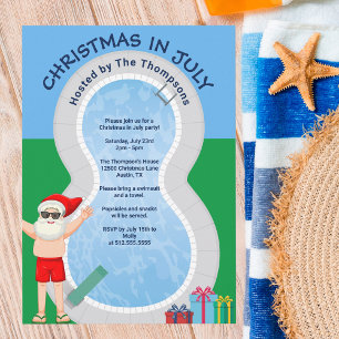 Kerstmis in juli Kerstman Zomer Zwembad Feestje Kaart