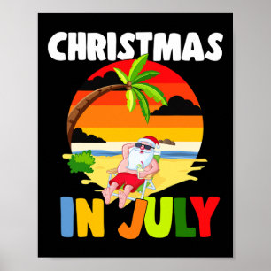 Kerstmis in juli kerstman zonnebril zomer viering poster