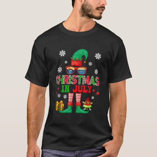 Kerstmis in juli kostuum elf zonnebril strand lov t-shirt (Voorkant)