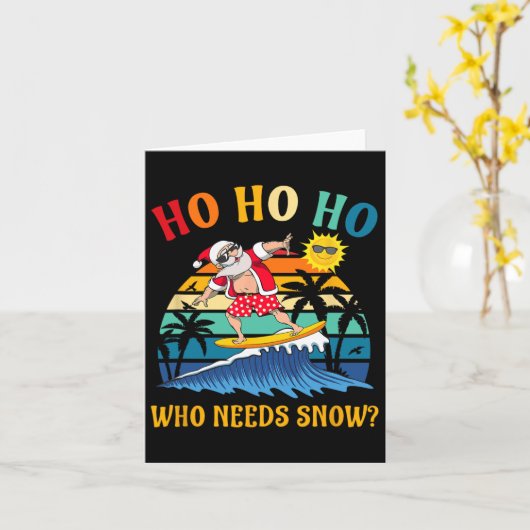 Kerstmis in juli Leuk Santa Surfen Zomer Strand V Kaart (Gele Bloem)